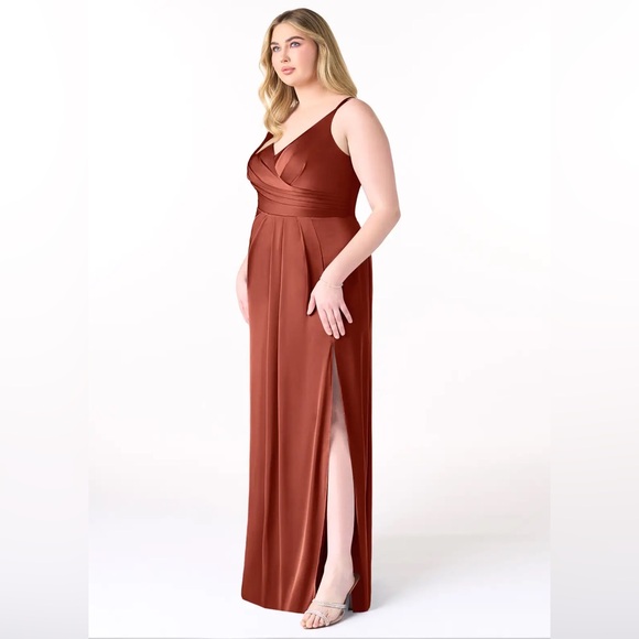 Azazie Aqua Stretch Satin Dress in Terracotta - Picture 7 of 8